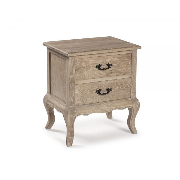 French Weathered Limed Oak Two Drawer Bedside Table