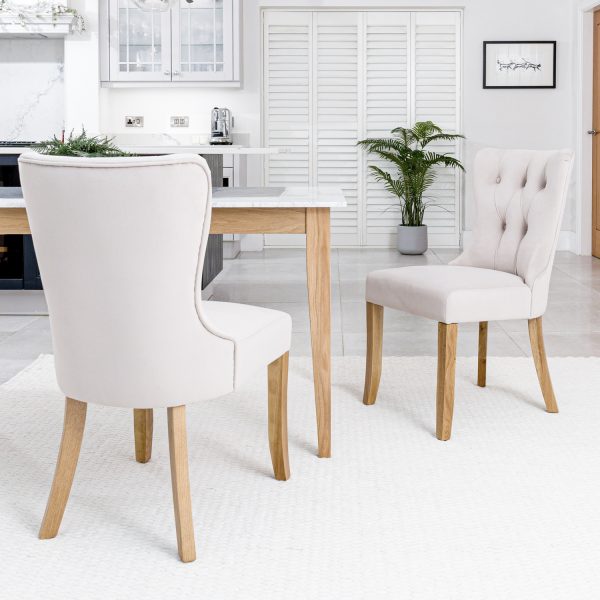 Burford Champagne Velvet Dining Chair | Solid Oak Legs