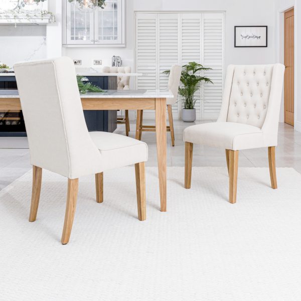 (Set of 2) Broadway Natural Linen Dining Chairs | Oak Legs