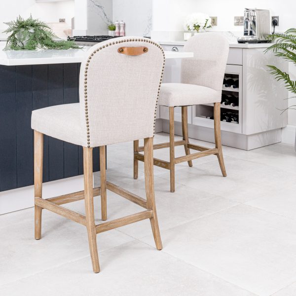 Sienna Beige Linen Upholstered White Wash Ash Counter Stool