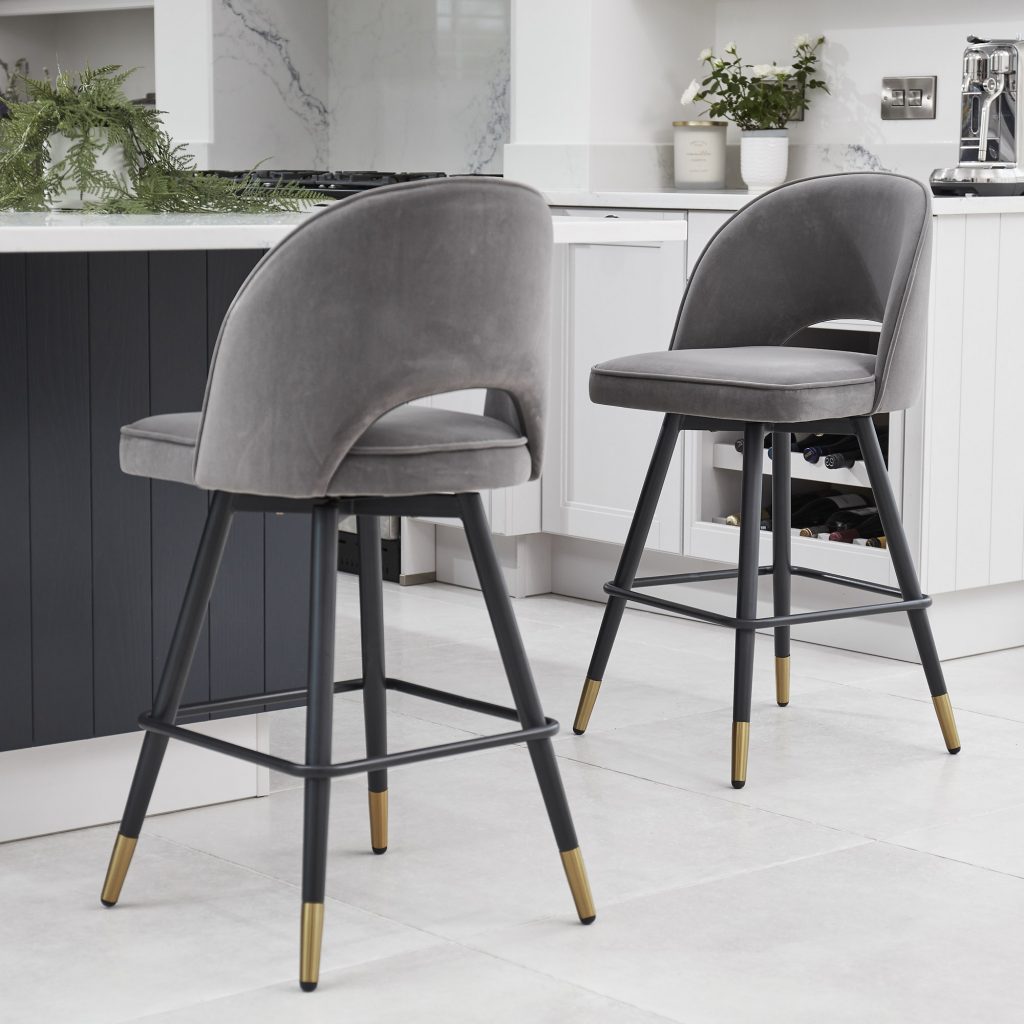 Newbury bar stool grey on sale velvet