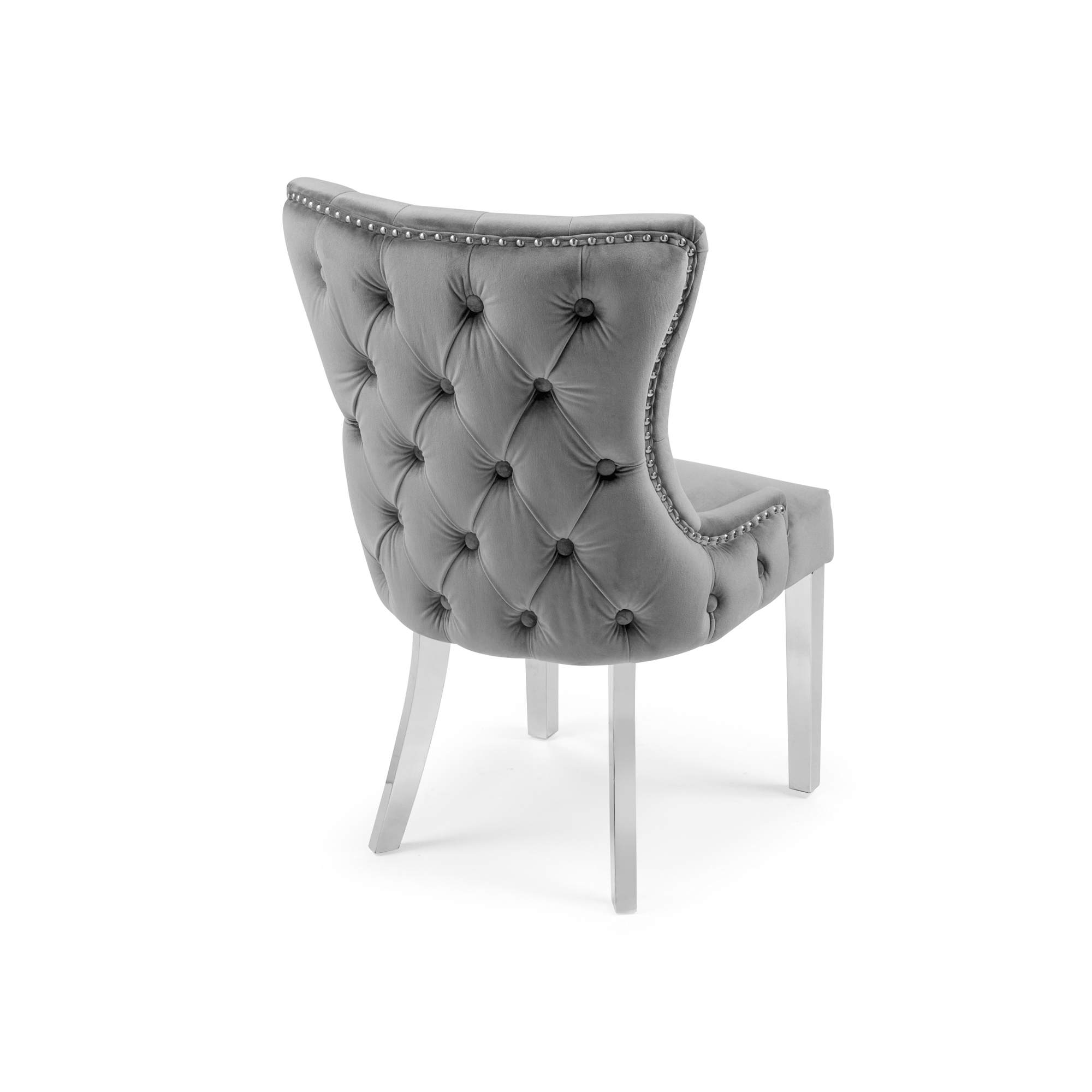 Knightsbridge Buttoned Grey Brushed Velvet Dining Chair with Polished