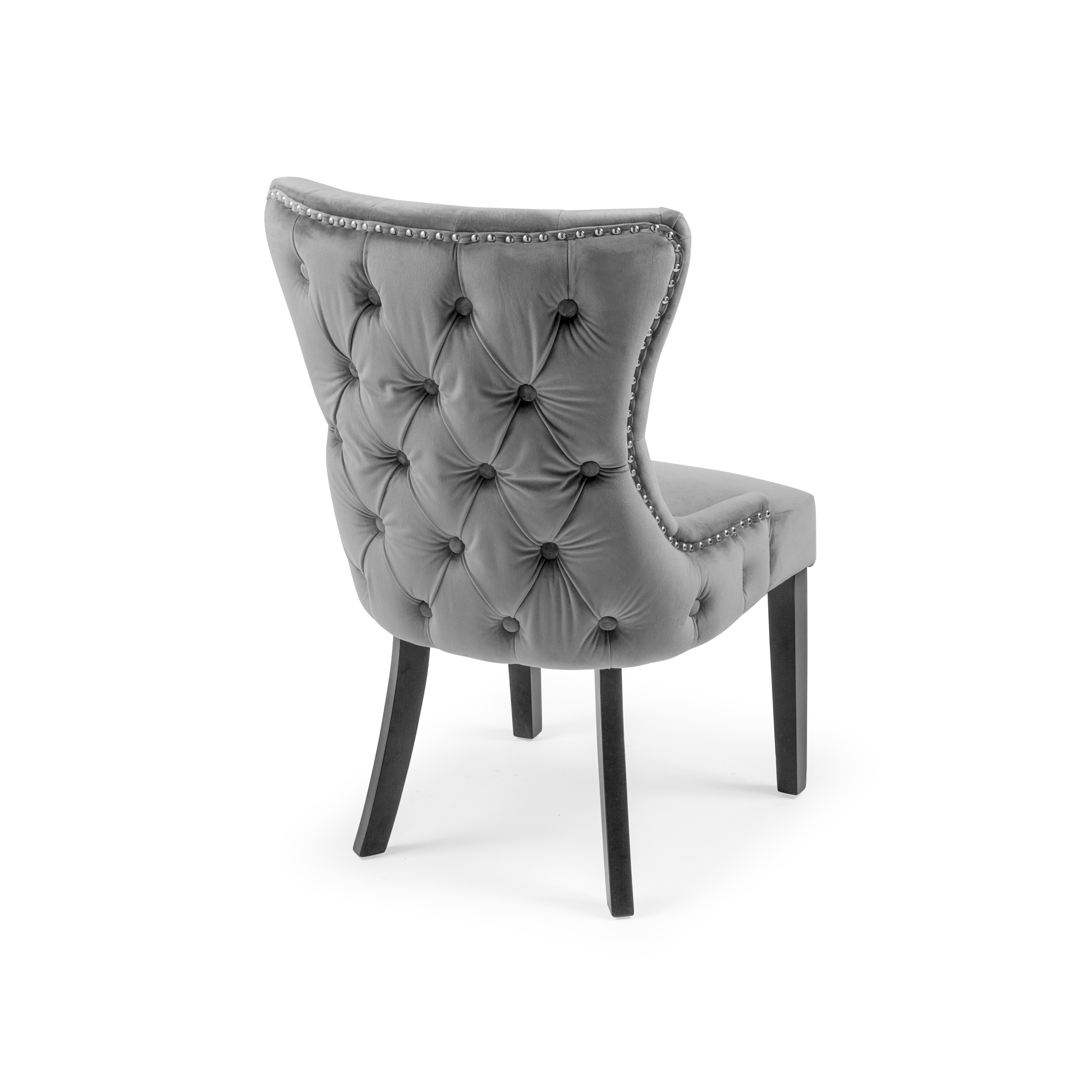 Knightsbridge Buttoned Grey Brushed Velvet Dining Chair with Black Legs