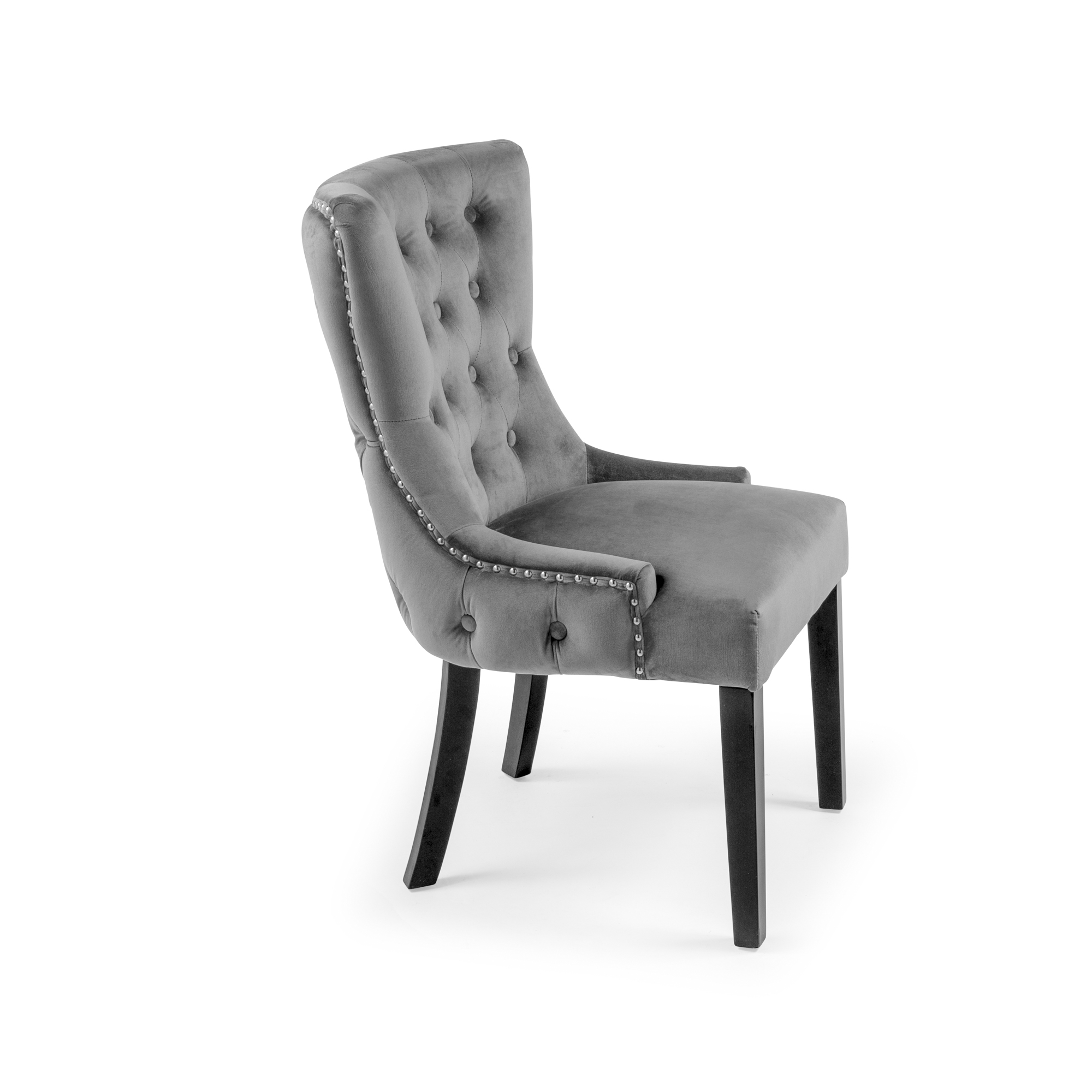 Knightsbridge Buttoned Grey Brushed Velvet Dining Chair with Black Legs