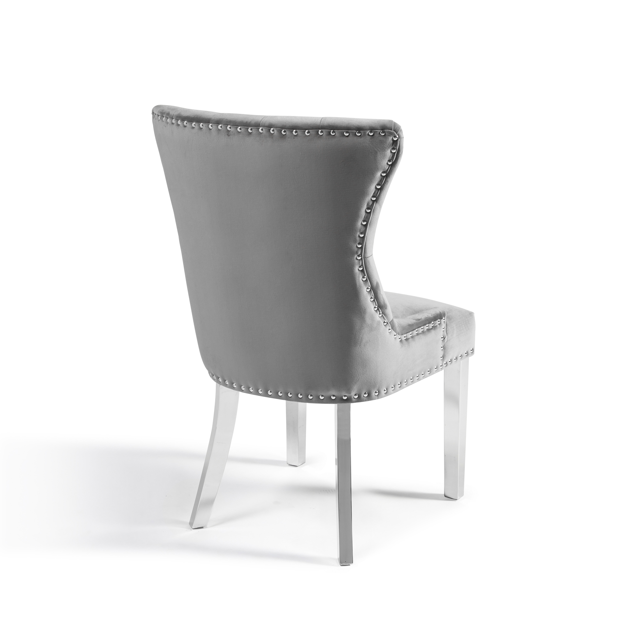 Grey Brushed Velvet Dining Chair with Polished Steel Legs - Plain Back