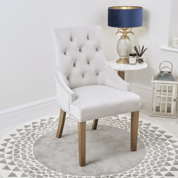 Luxury Chelsea Light Grey Velvet Scoop Back  Dining Room Chair – Oak Legs