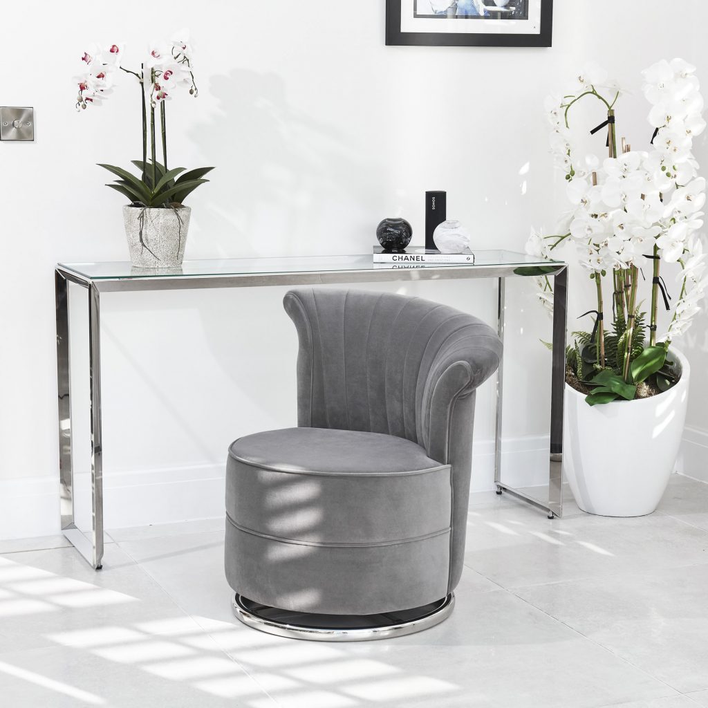 Grey velvet chair for best sale dressing table