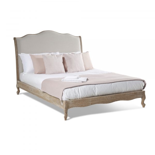 Camille French Style Upholstered Limed Oak Low Foot Board Bed