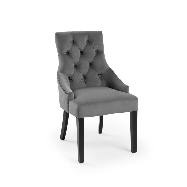 Chelsea Grey Brushed Velvet Scoop Back Dining Chair Black Studs