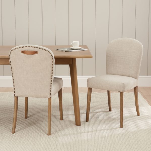 Sienna Beige Linen Upholstered White Wash Ash Dining Chair