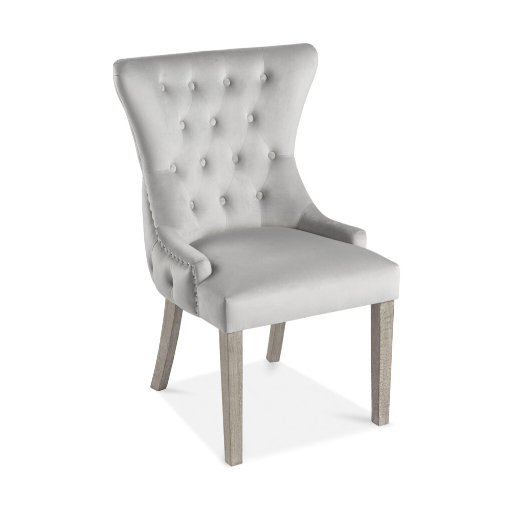 Knightsbridge Buttoned Brushed Velvet Dining Chair in Dove Grey