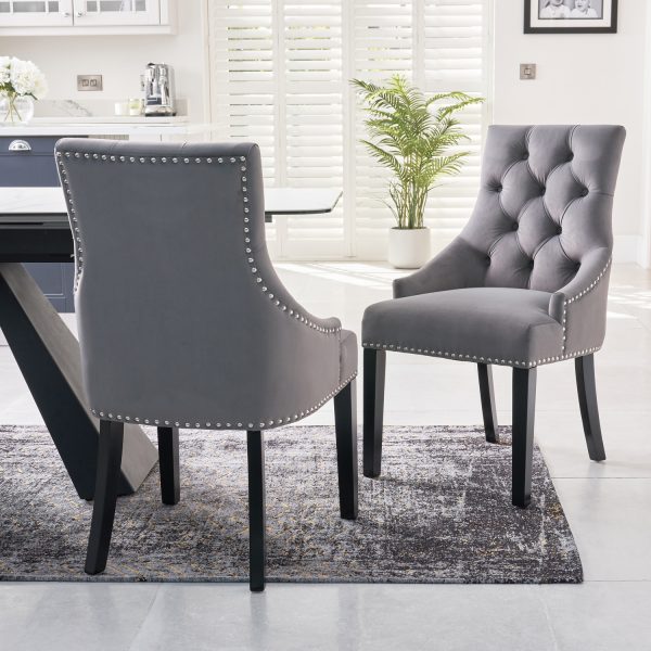 Chelsea Grey Brushed Velvet Scoop Back Dining Chair Silver Studs