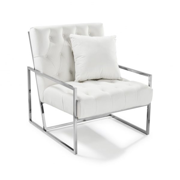 Bequest Accent Stainless Steel & Pearl White Velvet Lounge Armchair