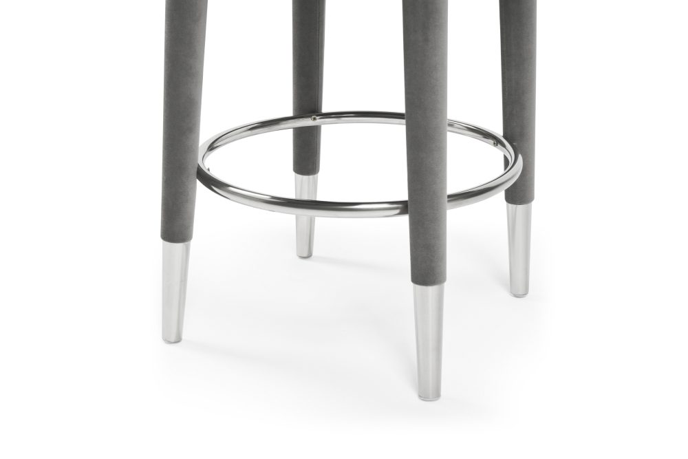 Isabel Grey Velvet Bar Stool with Stainless Steel Trim Footrest - Image 10