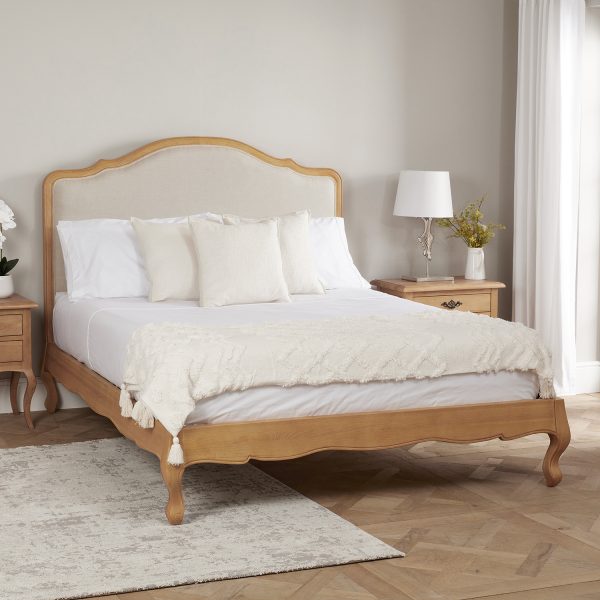 Alice French Light Oak Upholstered Low Foot Board Bed – King Size