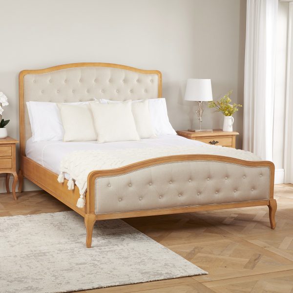 Clearance Price – Celeste French Oak Buttoned Upholstered Bed – Double Size