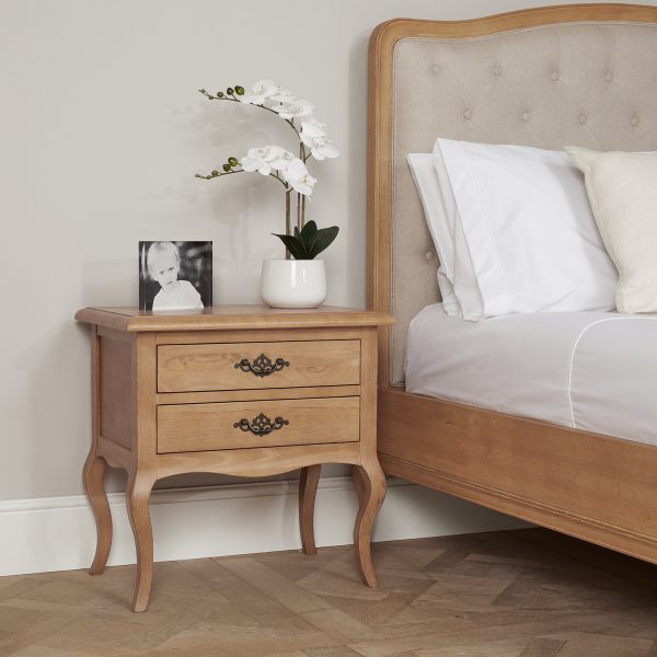French Light Oak Two Drawer Bedside Table