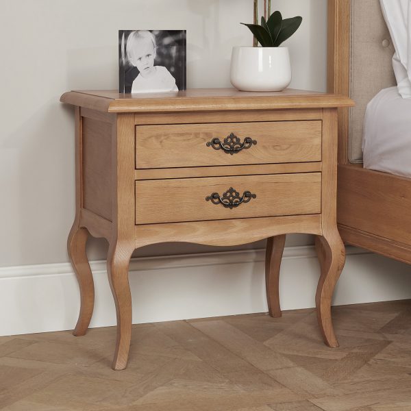 French Light Oak Two Drawer Bedside Table