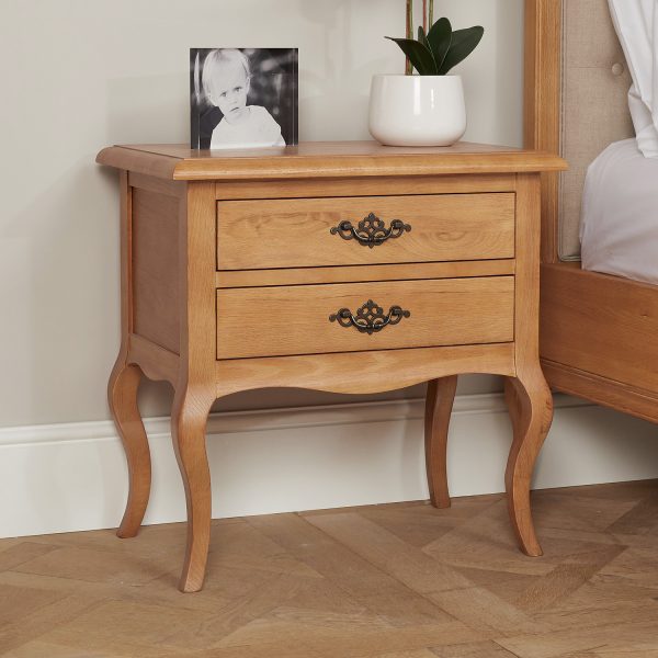 Clearance Price – French Oak Two Drawer Bedside Table