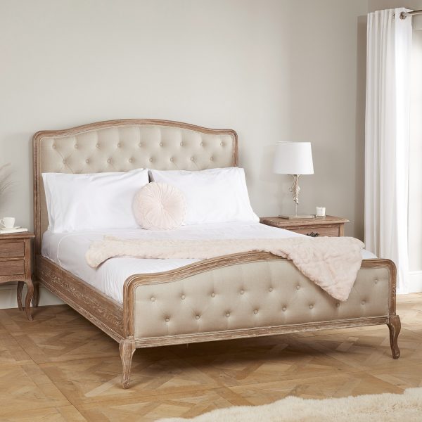 Arielle French Limed Ash Buttoned Upholstered Bed – King Size