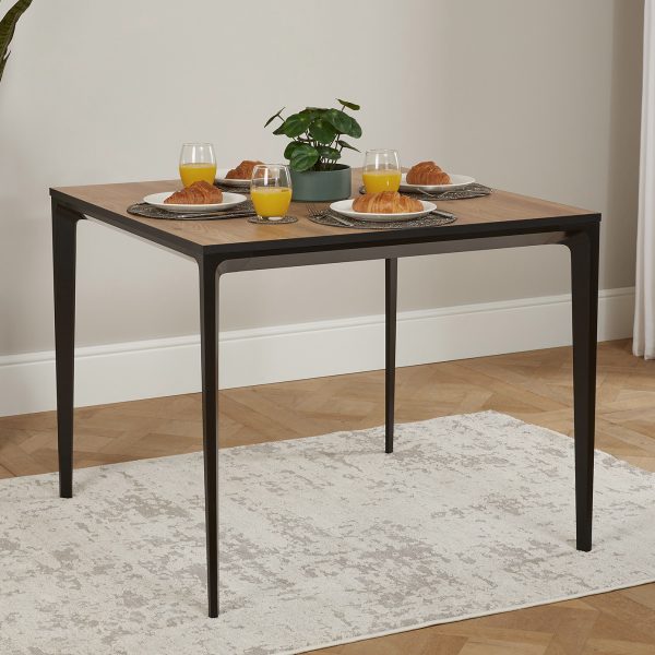 Bellagio 90cm Natural Oak Melamine Square Dining Table with Black Contemporary Base
