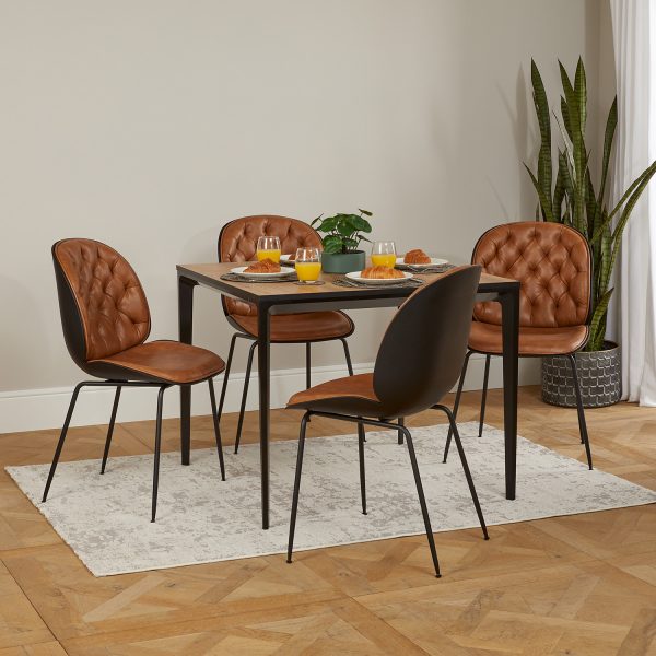Bellagio 90cm Square Natural Oak Melamine Dining Table Set with 4x Thiago Tan Dining Chairs