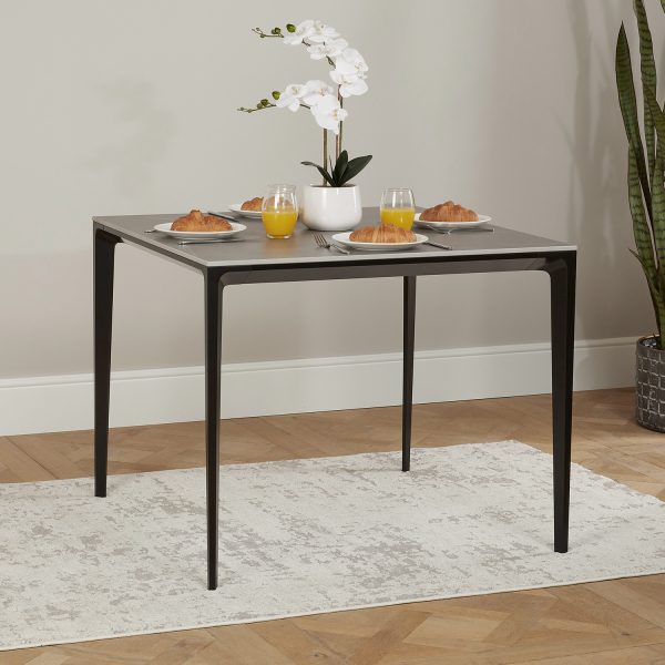 Bellagio 90cm Grey Sintered Stone Square Dining Table with Black Contemporary Base