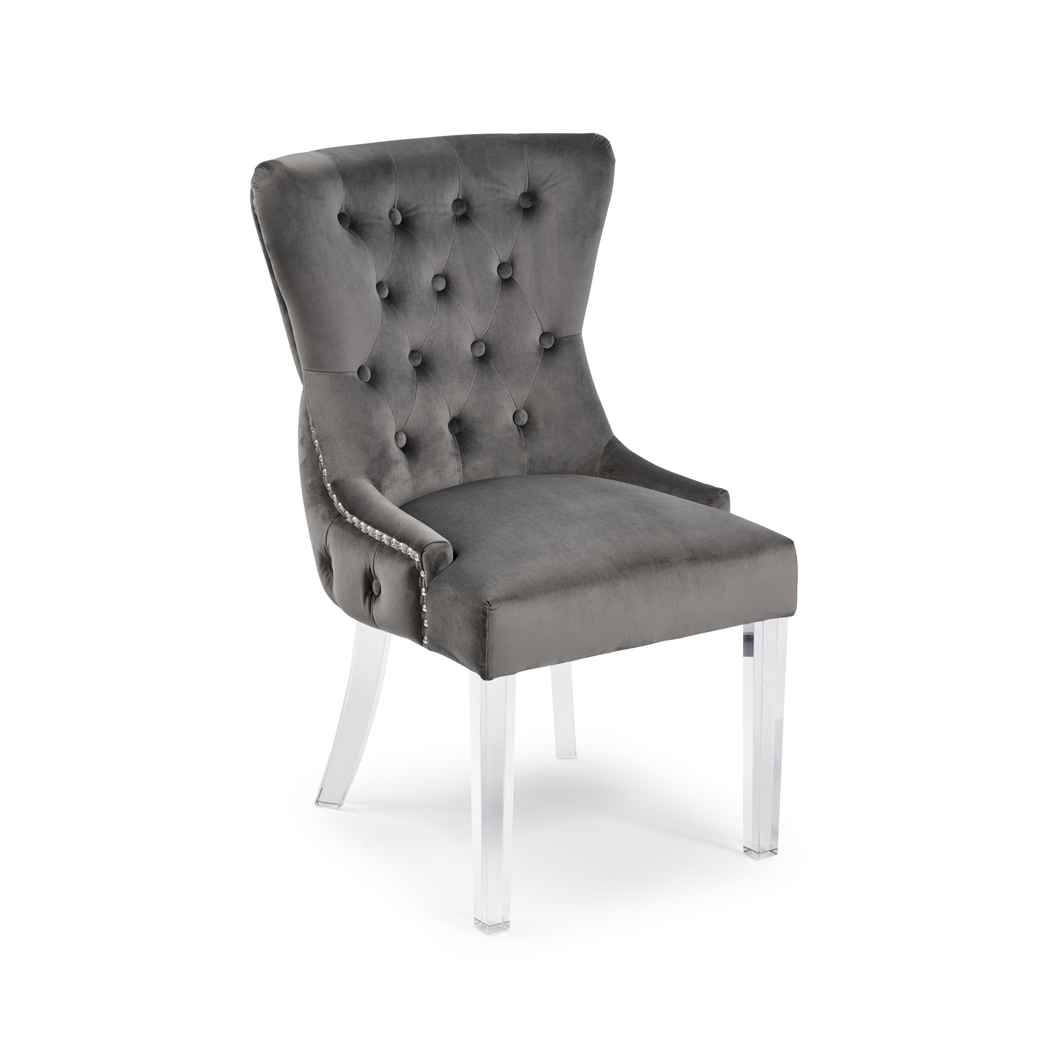 Knightsbridge Grey Velvet Upholstered Dining Room Chair Button Tufted Grosvenor Furniture