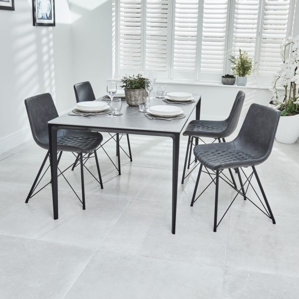 Bellagio 1.6M Grey Sintered Stone Dining Table Set with 4 x Leon Grey Dining Chairs