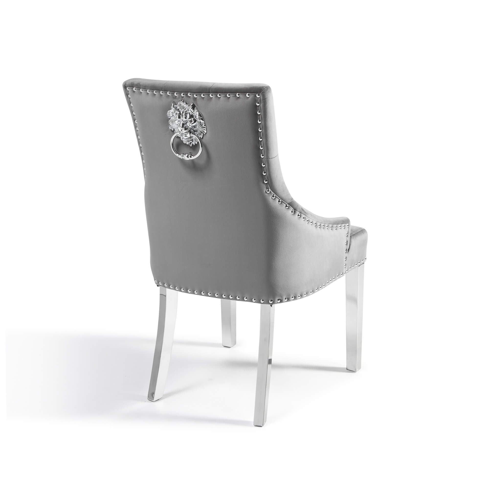 Chelsea Grey Velvet Upholstered Scoop Dining Chair - Lion - Chrome Legs