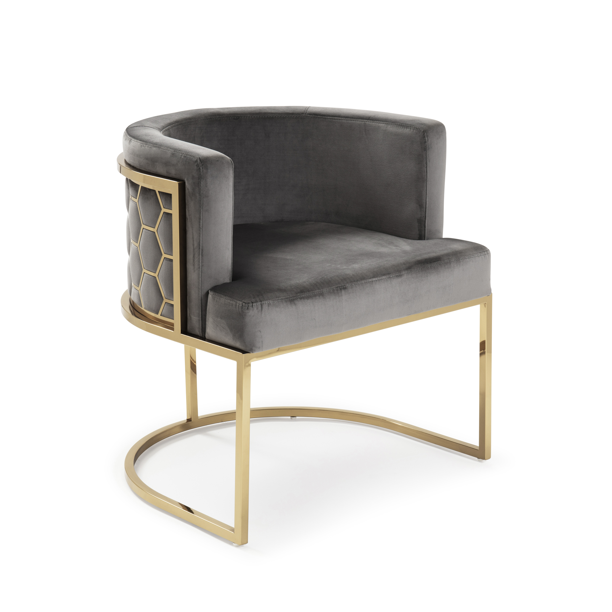 Barcelona Grey Brushed Velvet Dining Chair with a Gold Steel Frame