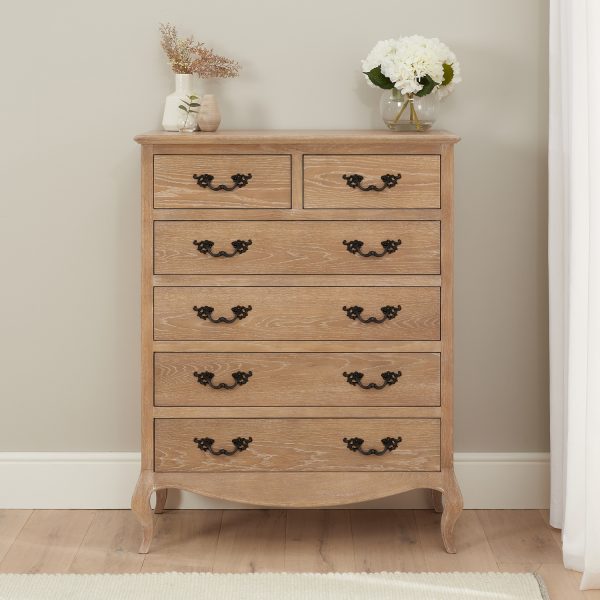 Lille French Limed Oak 6 Drawer Tall Chest