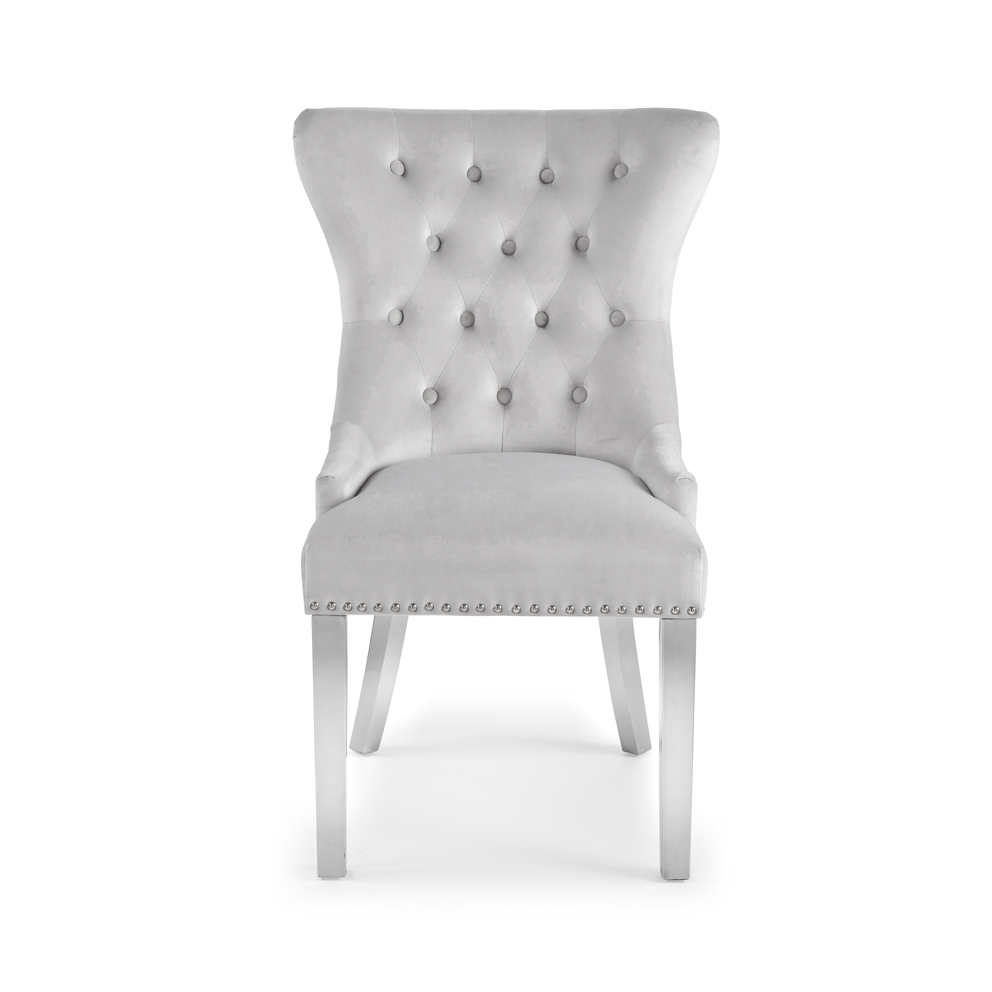 Dove Grey Brushed Velvet Dining Chair with Polished Steel Legs