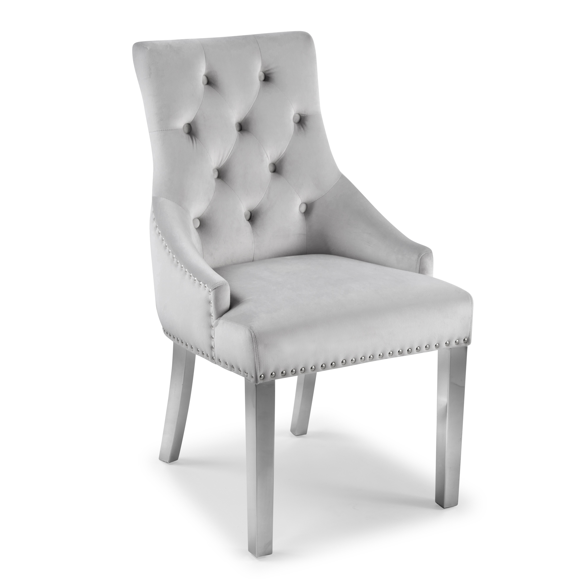 Dove Grey Brushed Velvet Upholstered Scoop Dining Chair with Hoop