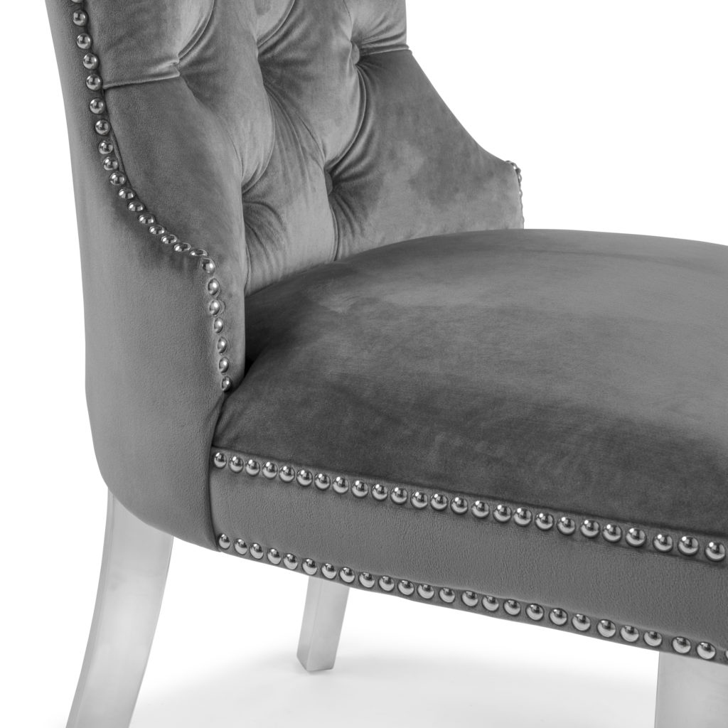 Hale Grey Brushed Velvet Dining Chair with Polished Steel Legs